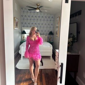 ASOS Pink Feathered Mini Dress